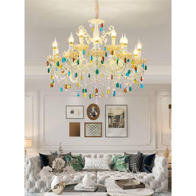 欧式水晶吊灯客厅别墅酒店白色浪漫餐厅蜡烛灯新款温馨彩色卧室灯