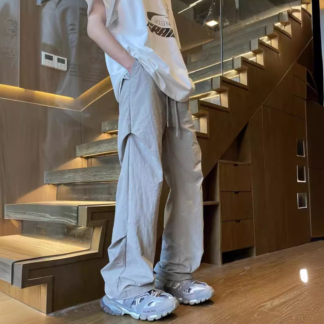 Pantalones paracaídas delgados plegados de seda de hielo, pantalones para hombres, pantalones de trabajo de piernas largas, pantalones de verano para hombres