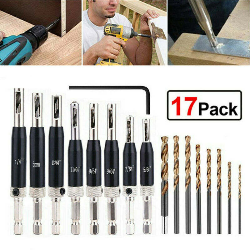 Cross-border new door and window hinge hinge hole opener woodworking drill bit set positioning special-shaped drilling black hinge drill