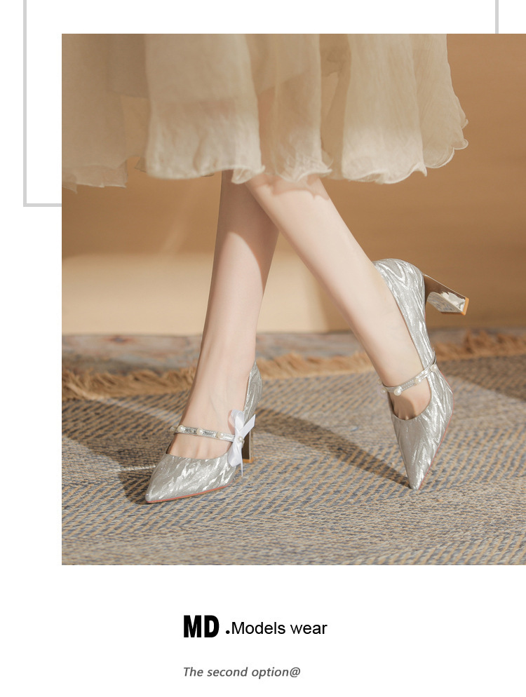 Giày cao gót đế xuồng mũi nhọn Jingang H6098 nữ, gót 6 cm, đế mềm kiểu Pháp — Rượu sâm banh【 6cm 】 chi tiết 13