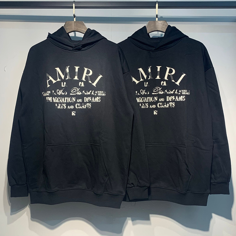 AMIRI suéter colección de letras de impresión transfronterizas 360 gramos de anillo masculino suelto casual sudadera encapuchada