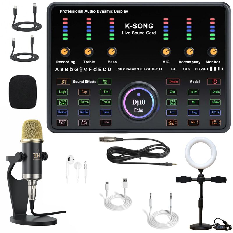 Foreign Trade Export to Southeast Asia Computer Game Live Streaming Voice Sound Card Anchor Microphone Full Set Dedicated Headphones