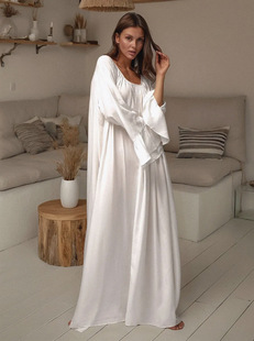 2024 Amazon European and American hot style lazy style big sway solid color loose dress cross-border foreign trade women's robe