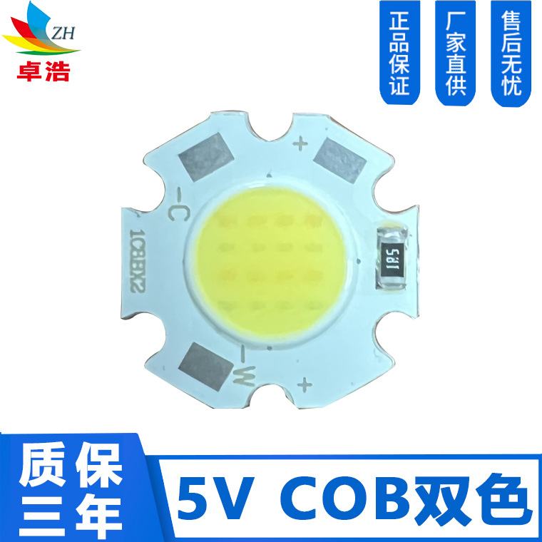 Supply dual-color COB surface light source, 5V 5W dual-color COB strip light source, USB interface, three-year warranty, in stock.