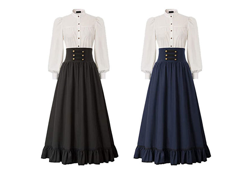 Jupe Renaissance Vintage Rétro Femme - Jupe Médiévale Trapèze Évasée Avec Boutons Et Taille Élastique
