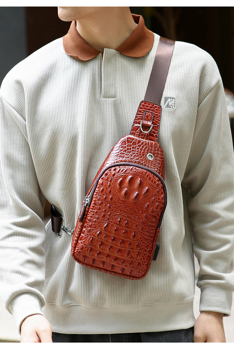 Men's Crocodile Pattern Leather Chest Bag Crossbody Shoulder Bag_voghion.com
