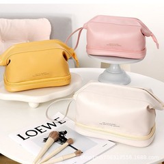 Portable Double-Layer Cloud Cosmetic Bag, Large Capacity Multi-Functional Storage Bag, PU Waterproof Toiletry Travel Pouch