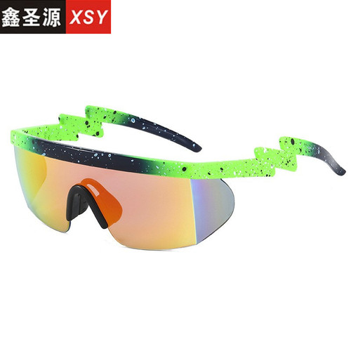 Factory customized 19102 European and American one-piece sunglasses lightning legs outdoor sports cycling glasses irregular sunglasses