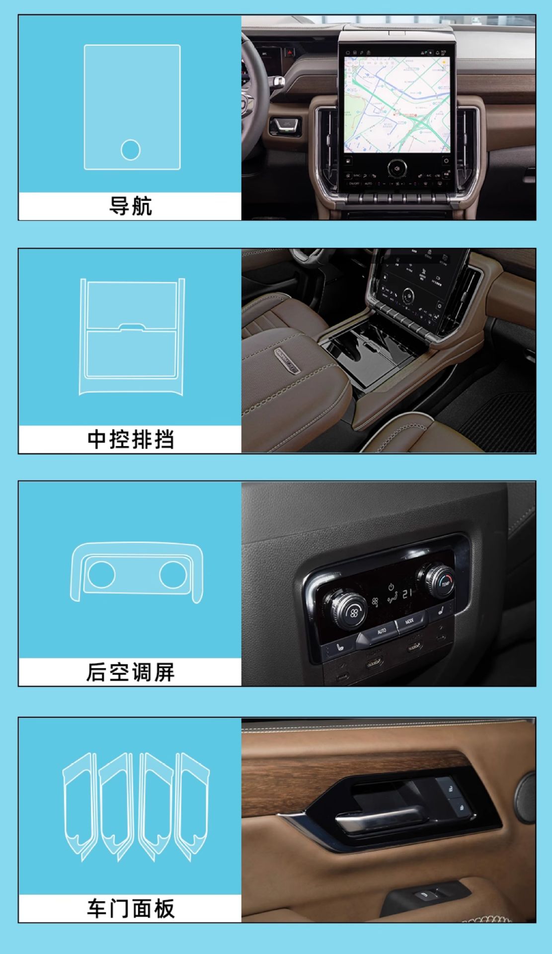 25 Gmc Yukon Interior Protection Central Control Film Rear Air Conditioning Instrument Navigation Screen Tempered Film Modification Parts
