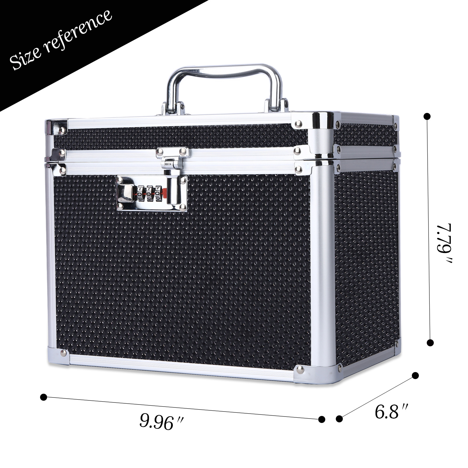 Estuche de cosméticos de aleación de aluminio, juego portátil de una sola pieza de gran capacidad de doble capa con caja de almacenamiento de espejo, bloqueo de contraseña, bolsa de cosméticos