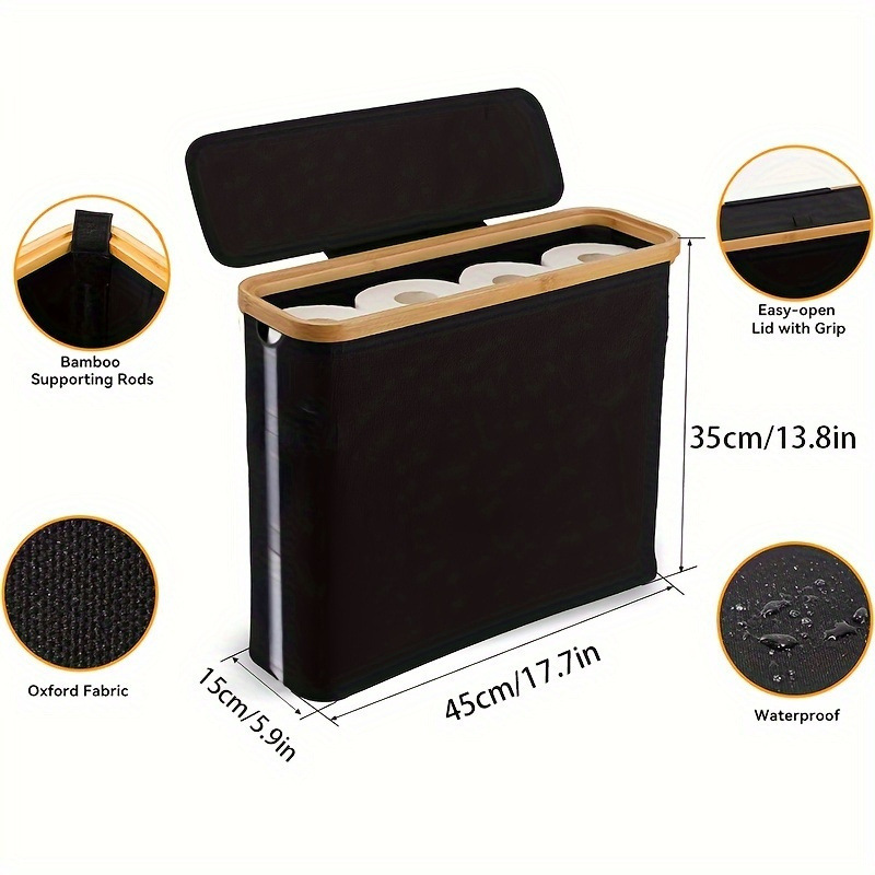 Bamboo Storage Basket Toilet Paper Holder With Lid Waterproof Visible Design For Home Garden Household Cleaning_voghion.com