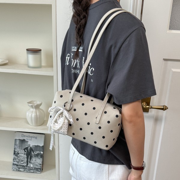 Polka Dot Bowling Shape Zip Shoulder Bag 4