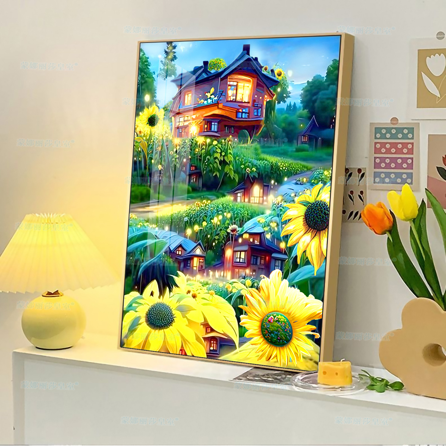 Monalisa Royal punto de cruz bosque cabaña simple hermoso paisaje pequeña pintura decorativa bordado hilo hecho a mano