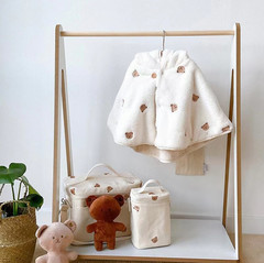 ins Korean children's embroidered hooded cloak baby shawl going out windproof warm coral velvet small cloak