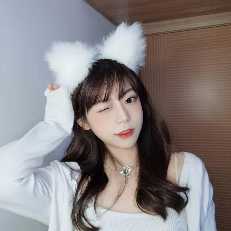 흰색 플러시 머리띠