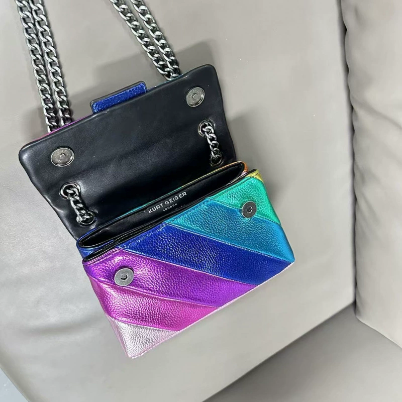 British Kurt Geiger eagle head bag classic chain patchwork rainbow bag long shoulder strap chain bag 21cm