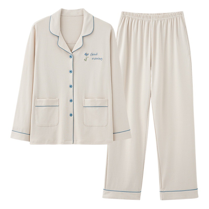 Pijamas de mujer 100% algodón Primavera y otoño 2023 otoño nuevo desgaste del hogar de las mujeres de manga larga de color sólido traje de dos piezas