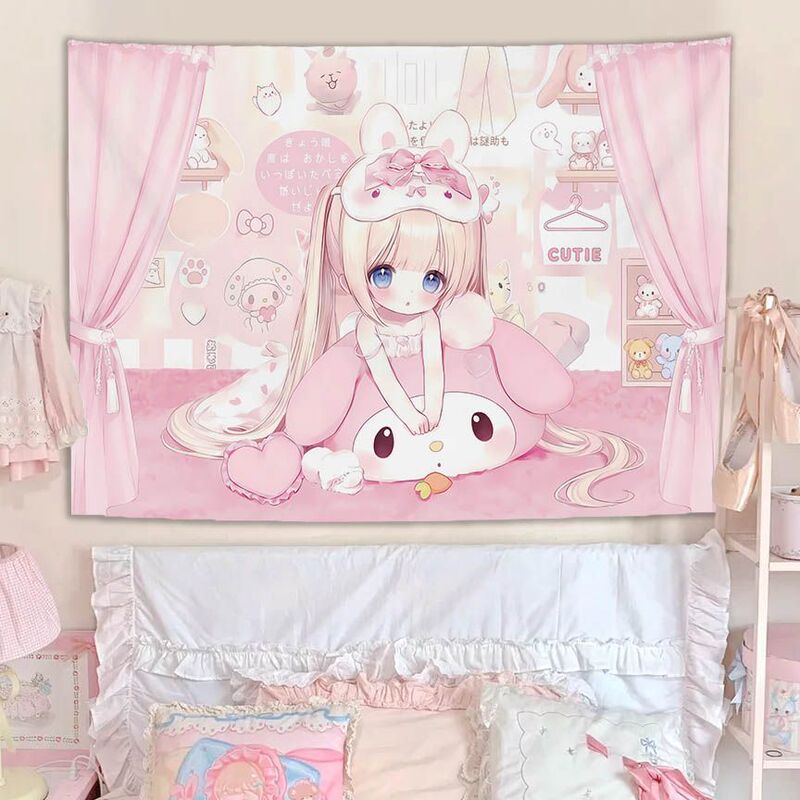 Japanese-Style Girl Ins Background Illustration Cute Room Dormitory Decoration Tapestry Bedroom Wall Cloth Headboard Hanging Cloth Japanese-Style Girl Ins Background Illustration Cute Room Dormitory Decoration Tapestry Bedroom Wall Cloth Headboard Hanging Cloth