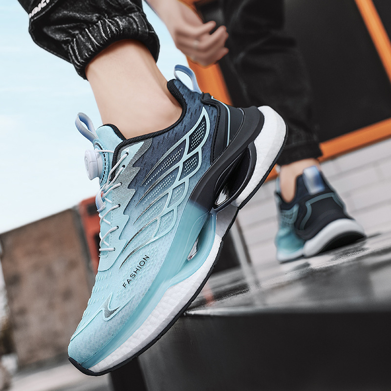 2024 nuevas zapatillas para correr con hebilla giratoria con colchón de aire tejido volador, resistente al desgaste, absorción de impactos, cómodo forro interior, zapatos deportivos para exteriores, zapatos de moda para hombres