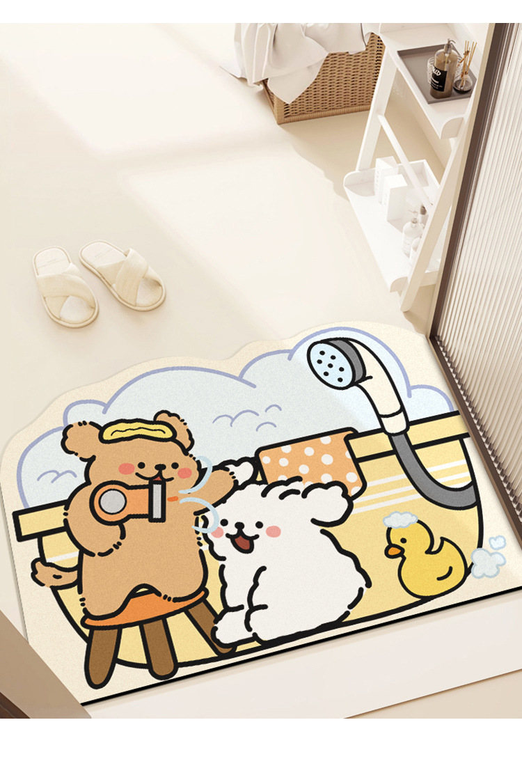 Cartoon Diatom Mud Absorbent Mat Bathroom Non-slip Foot Mat Bathroom Quick-drying Door Mat Household Wear-resistant Easy-care Floor Mat