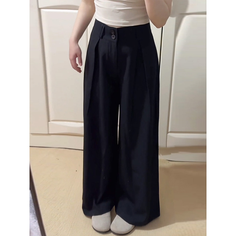120kg Plus Size Women's Spring and Autum High-Waisted Straight Wide-Leg Pants Double-Breasted Pear-Shaped Figure Suit Pants 3509