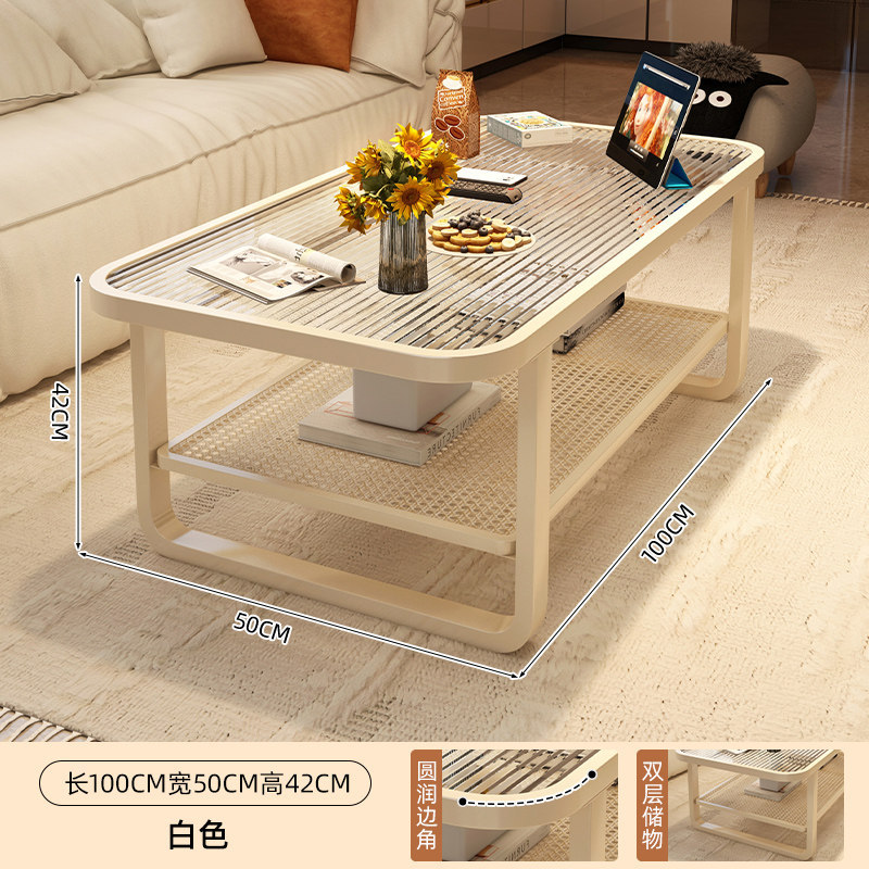 Mesa de té sala de estar doméstica 2025 nueva pequeña mesa móvil creativa de vidrio templado crema mesa de té de viento
