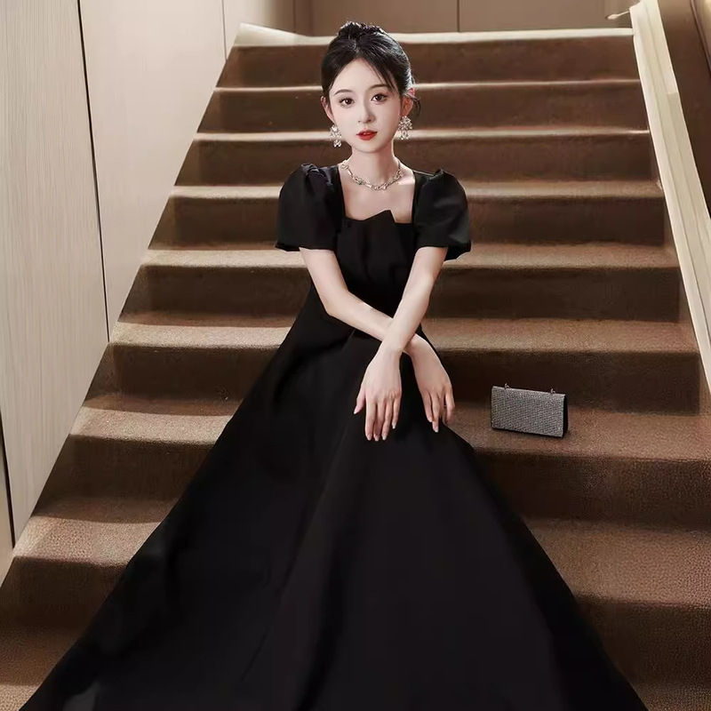 Black evening dress plus size chubby girl slimming high sense banquet adult ceremony formal occasion dress host female Black evening dress plus size chubby girl slimming high sense banquet adult ceremony formal occasion dress host female