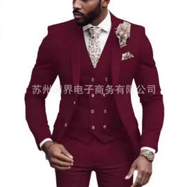 跨境男士西服套装结婚礼服商务休闲男士西装婚礼伴郎3件套礼服