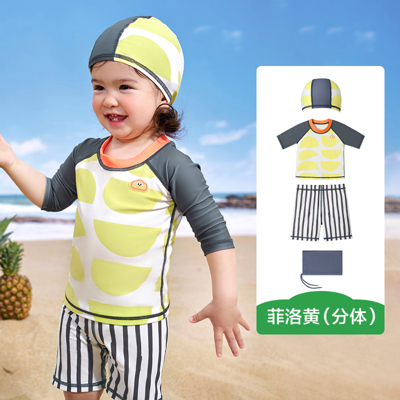 KK Tree Traje de baño para niños Niños y niñas Hilo original Protector solar Traje de baño resistente al cloro Traje de baño antibacteriano siamés dividido