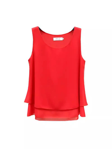 Round collar with loose suspenders and small vest. Spring and summer large size women's chiffon shirt. Sleeveless top. Underlining shirt. Wear outside.