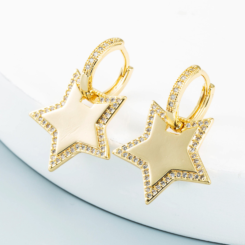 Wholesale Joyas Estrellas Geométricas Luna Pendientes De Cobre Nihaojewelry display picture 3