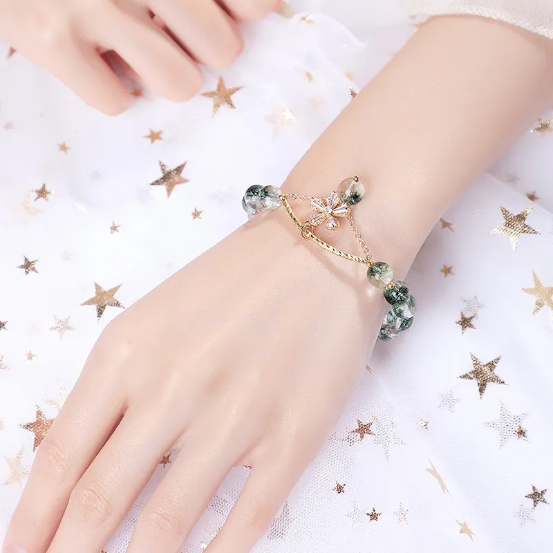 Fashion Flower Alloy natural stone Beaded Flowers Metal Zircon Bracelets