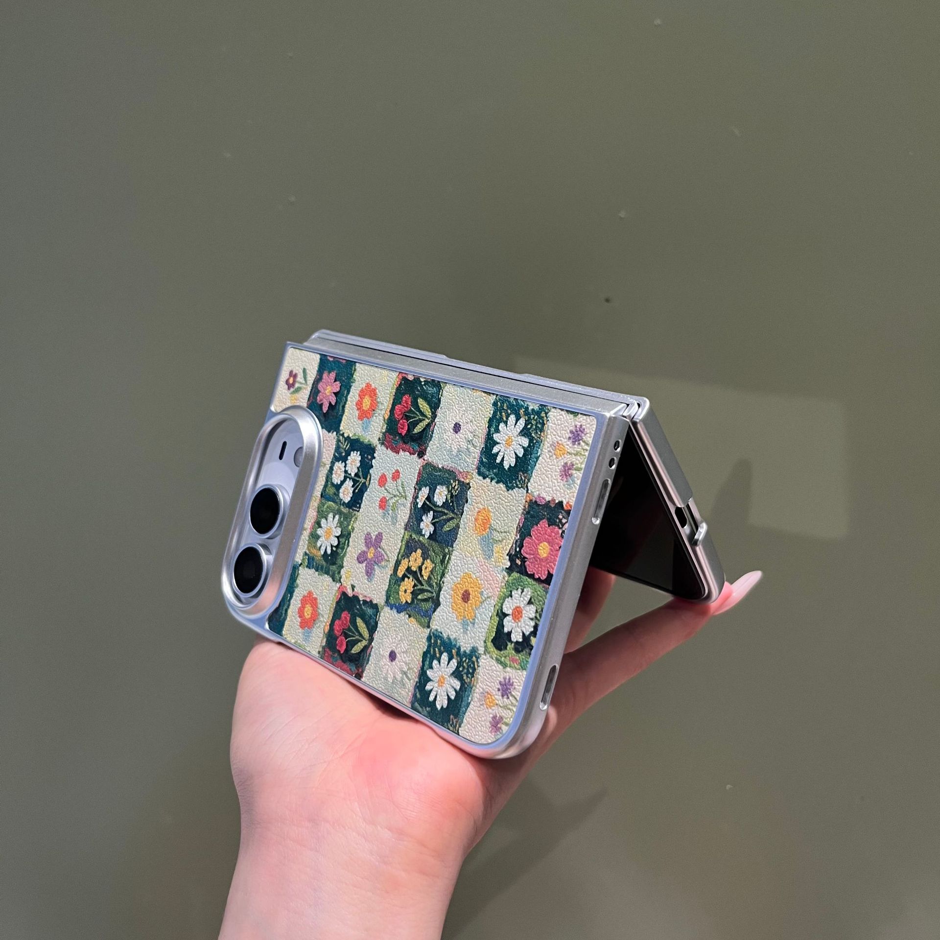 Ins-Style Floral Phone Case Compatible with iPhone, Oil Painting Moon Flowers Matte PC Protective Cover