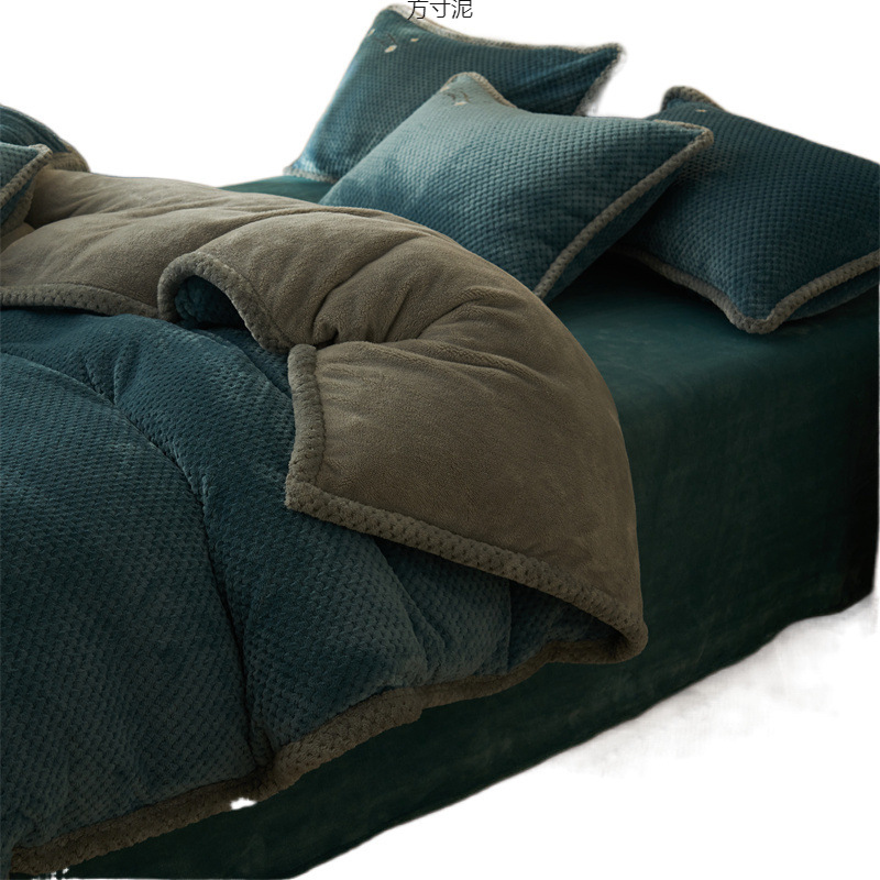 Thickened Tuff Velvet Four-piece Set Milk Velvet Winter Warm Double-sided Velvet Bed Sheet Quilt Cover Flannel Simple Three-piece Set