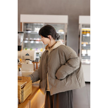 冬季新款文艺复古原创女装青灰色棉朴素白鸭绒高级保暖短款羽绒