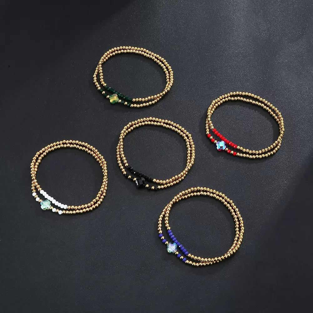 供应AMZ饰品不锈钢珠子防水经典耐看魅力四叶草闪亮水晶弹性手串