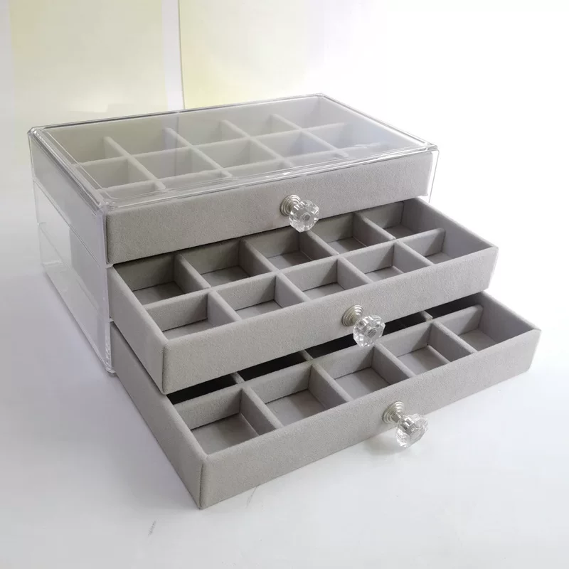 Transparent storage system, earrings, ring, necklace, 45 cells
