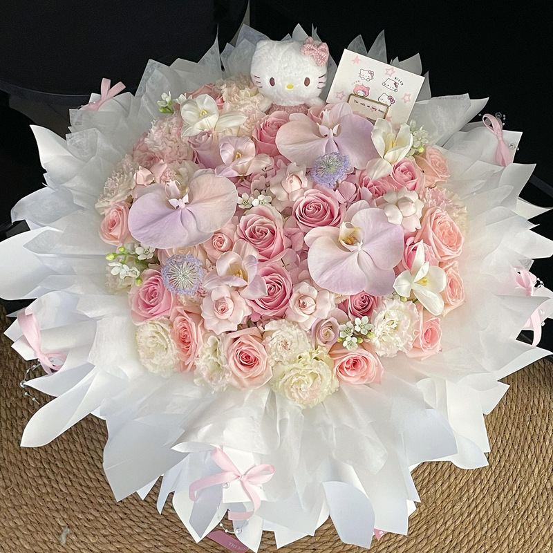 永生花蝴蝶结kt猫玫瑰花束香皂花送闺蜜生日礼物送女友七夕礼物|undefined