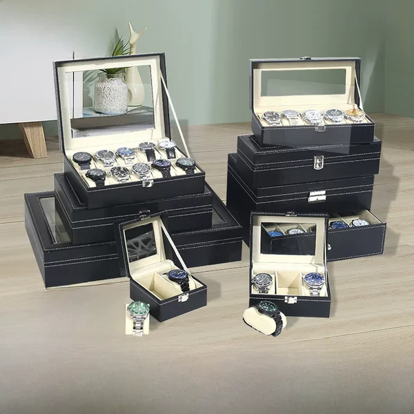 Wholesale Watch Boxes, High-End Watch Storage Jewelry Boxes, In-Stock Leather Watch Transparent Window Storage Display Boxes
