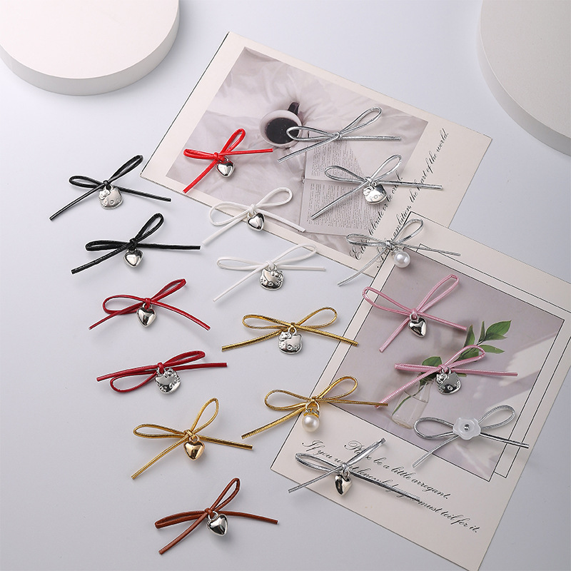 Pu Leather Silver Strap Metal Heart Hand-Tied Bow DIY Hair Accessories Clothing Shoes Hats Accessories Materials