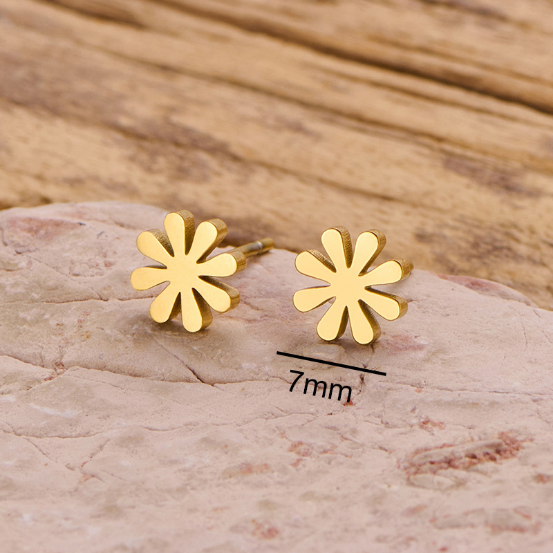 Nuevos productos de comercio exterior transfronterizo: pendientes minimalistas de acero inoxidable con diseño de flor, palmera y corona, estilo japonés y coreano, disponibles para venta al por mayor. image 24