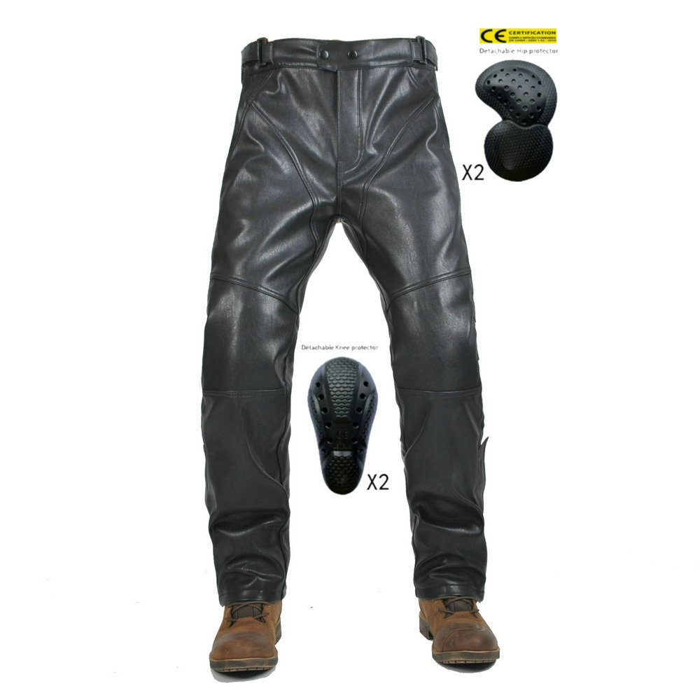 VOLERO anti-caída calentamiento pantalones de motocicleta con pantalones de algodón impermeables a prueba de viento pantalones de cuero PU para el exterior