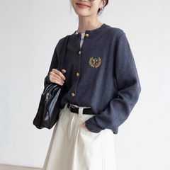 灰色针织衫女秋季2025新款慵懒风软糯毛衣开衫显瘦休闲学院风外套