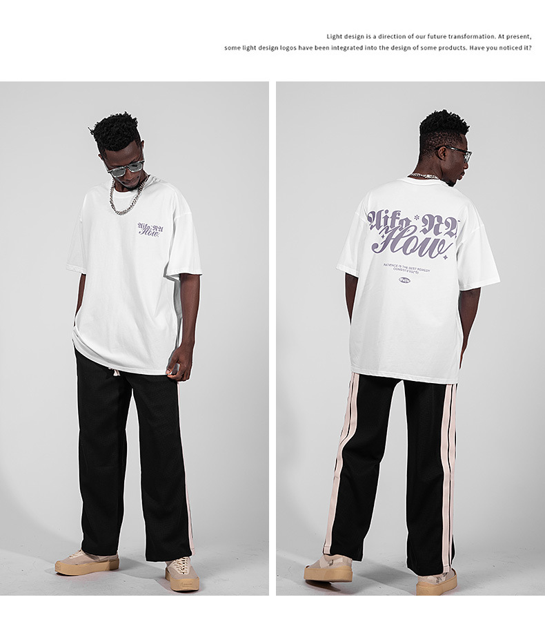 Camiseta masculina de marca de moda americana, manga curta, solta, tamanho grande, 220g, camisa de casal de hip hop de rua_voghion.com