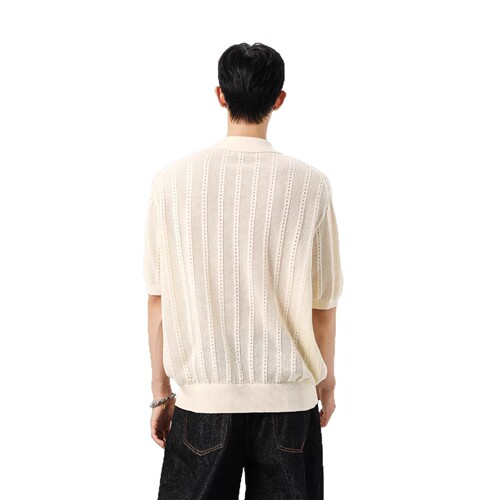Breathable jacquard knitted short-sleeved men and women's summer thin American retro Polo shirt hollowed out design Henry neck top