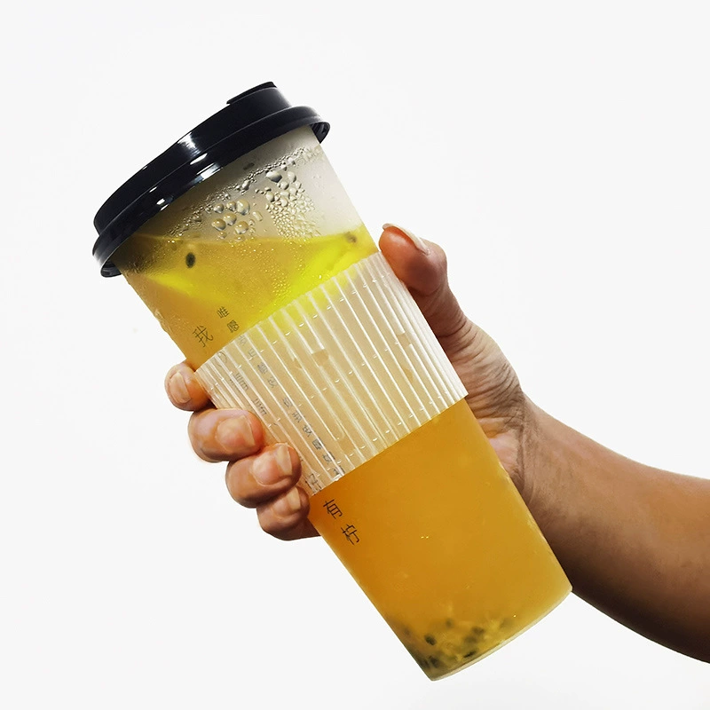 Transparent disposable non-slip plastic tea cup, anti-scald, 500 ml, 700 ml
