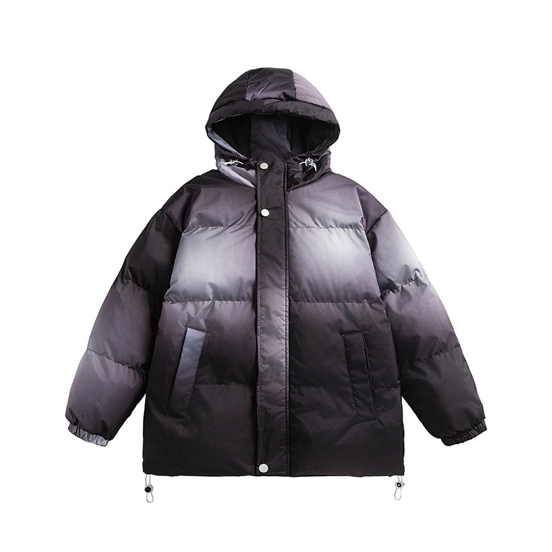 24冬季新款扎染渐变颜色加绒加厚棉衣外套保暖连帽大码面包服批发