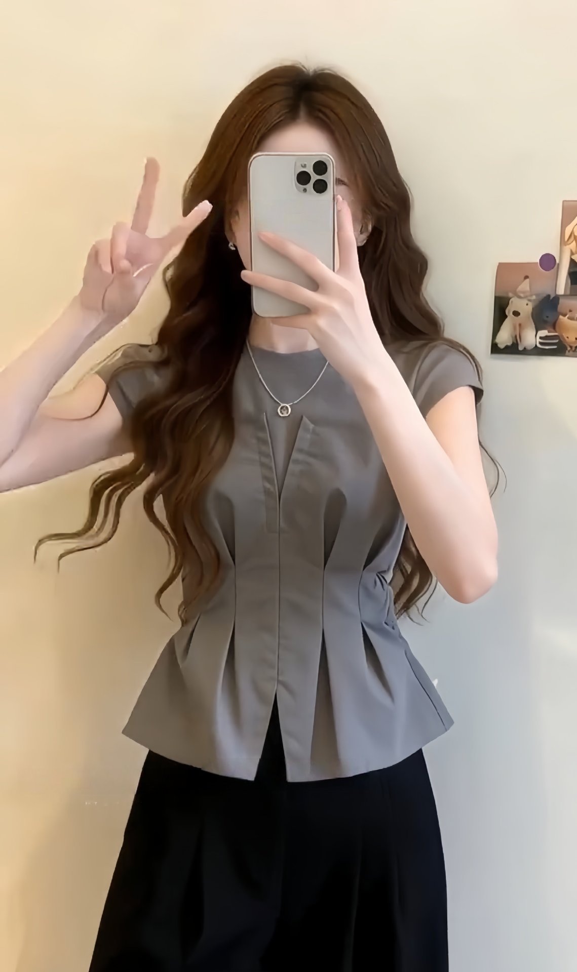 Áo sơ mi ngắn tay nữ phối mảnh thiết kế eo thon — màu trắng chi tiết 3