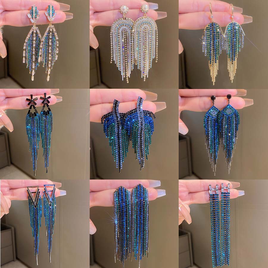 Fashion Tassel Copper Inlay Rhinestones Drop Earrings 1 Pair