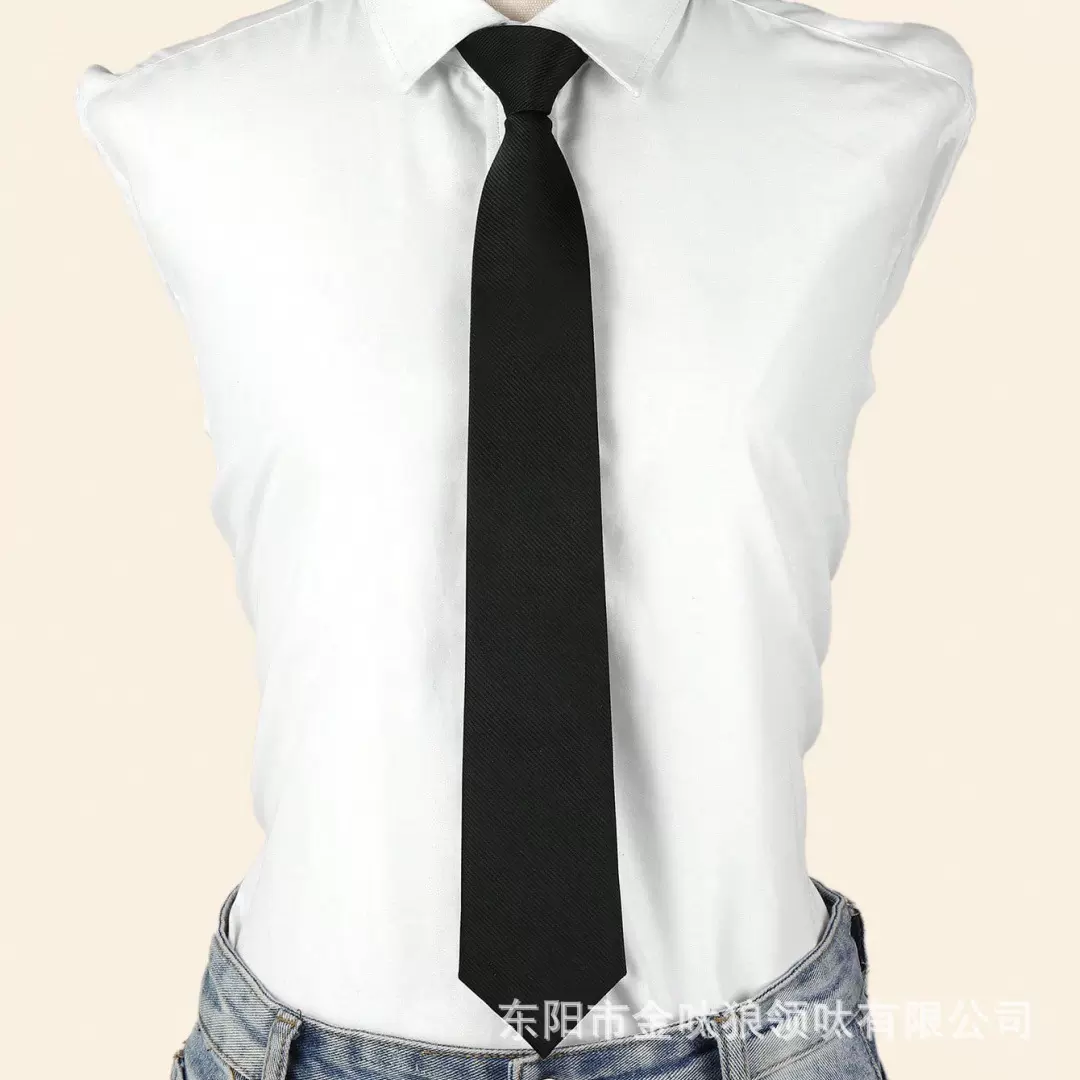 黑色拉链领带设计棉质格子百搭款日常休闲通勤男女士配饰礼服